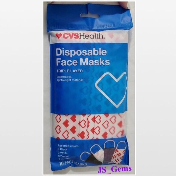 New CVS Face Masks Unisex 10 Pack Disposable OS NWT PPE - Picture 1 of 12
